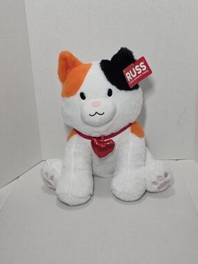 New Russ Calico Cat Plush 15 Inch Tall Heart Neck Tag Soft
